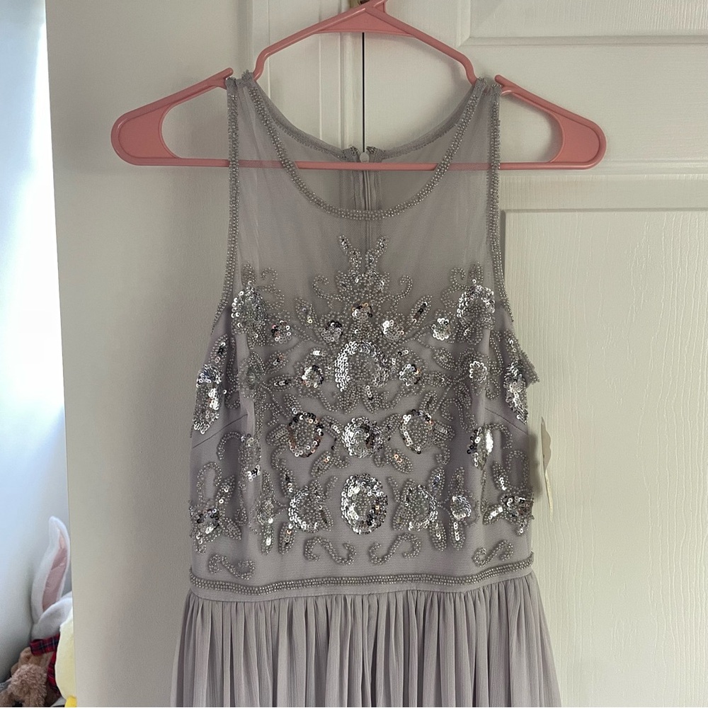 NWT Altar’d State Grey Vusen Sequin Embellished Maxi Prom Dress Size Small